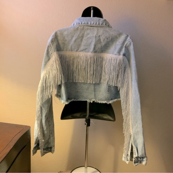 Shein Fringe cropped Jean Jacket with fringe size Large - Picture 2 of 5